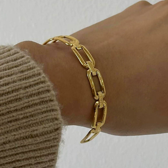 Stainless Steel Geometric Hollow Open Bracelet 18K Gold Plated