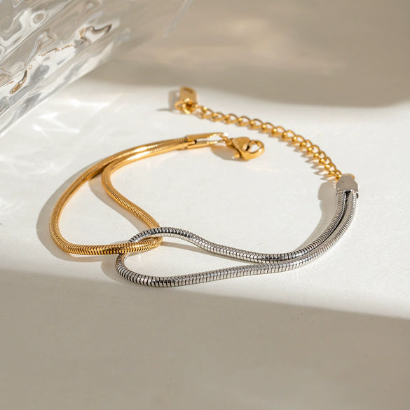 Stainless Steel Geometric Hollow Snake Chain Color Matching Electroplated Women's Bracelet