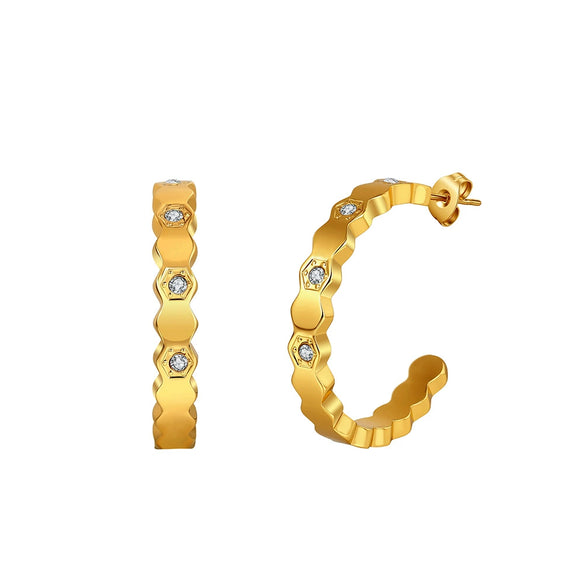 Stainless Steel Geometric Honeycomb Vacuum Real Gold Plated Unisex Earrings With Original Design