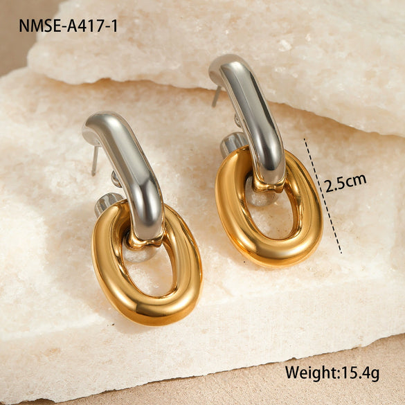 Stainless Steel Geometric Hoop Earrings Electroplated Fashion Design For Women