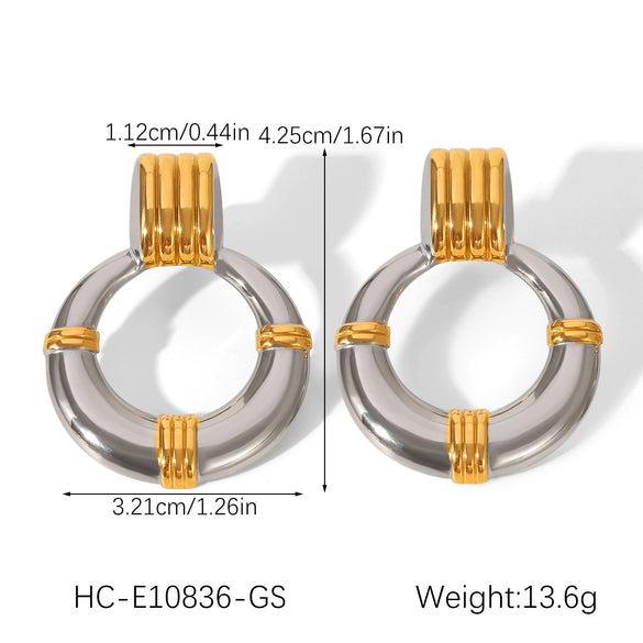 Stainless Steel Geometric Hoop Earrings For Women Electroplated Light Luxury Highend Nonfading Jewelry