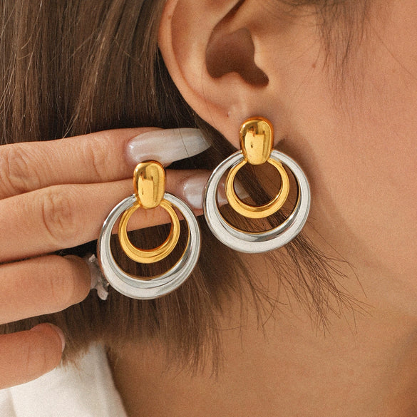 Stainless Steel Geometric Hoop Earrings For Women Electroplated Light Luxury Highend Nonfading Jewelry