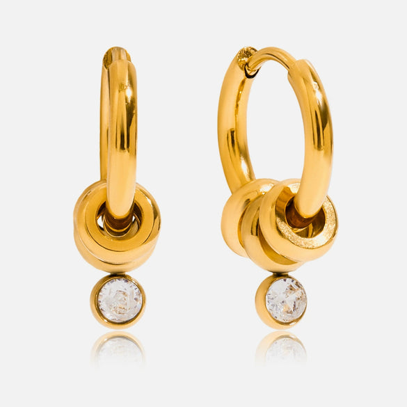 Stainless Steel Geometric Hoop Earrings With White Zirconium Set With Diamonds For Women