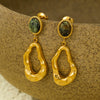 Stainless Steel Geometric Inlaid Cat's Eye Turquoise Natural Stone Electroplated Vintage Women's Earrings