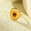 Stainless Steel Geometric Inlaid Eternal Flower Sunflower Dried Flower Ring Electroplated For Women