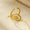 Stainless Steel Geometric Inlaid Flower 18K Gold Plated Ring