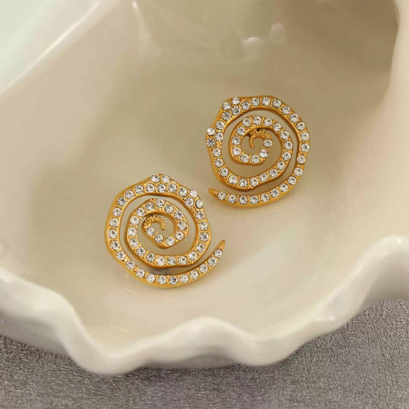 Stainless Steel Geometric Inlaid Zircon Earrings Electroplated Fashion Women's