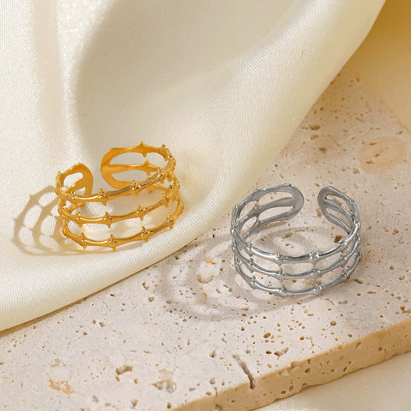 Stainless Steel Geometric Ins Style Ring 18K Gold Plated Electroplated For Women