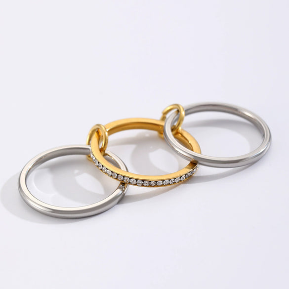 Stainless Steel Geometric Interlocking Ring Electroplated Women's Multiring Stacked Style