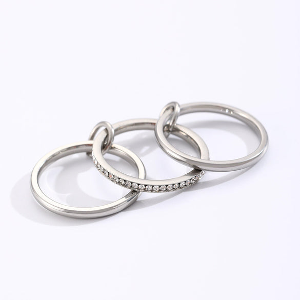 Stainless Steel Geometric Interlocking Ring Electroplated Women's Multiring Stacked Style