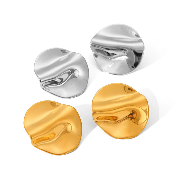 Stainless Steel Geometric Irregular Hammer Pattern Electroplated Women's Earrings