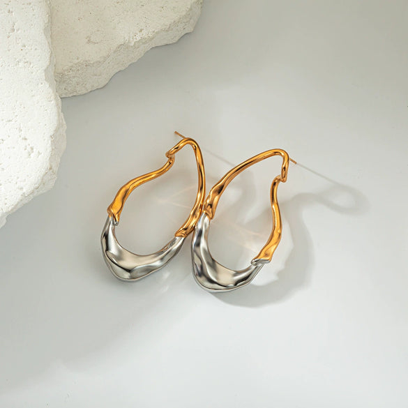 Stainless Steel Geometric Irregular Oval Electroplated Earrings For Women