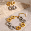 Stainless Steel Geometric Jewelry Ring Pendant Earrings And Bracelet With Gold And Silver Contrast And Electroplating Treatment For Women