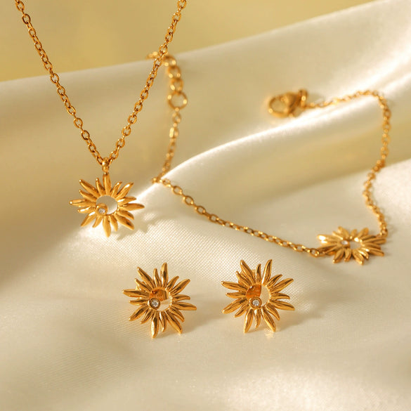 Stainless Steel Geometric Jewelry Set With Electroplating Necklace Earrings Bracelet For Women