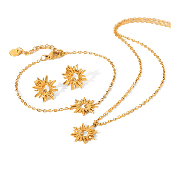 Stainless Steel Geometric Jewelry Set With Electroplating Necklace Earrings Bracelet For Women