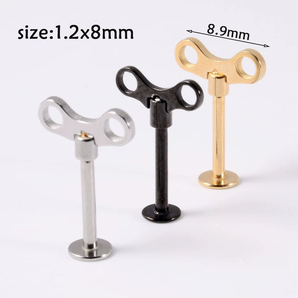 Stainless Steel Geometric Key Switch Lip Nail Wine Cup Ear Nail Ear Ring With Electroplating Treatment