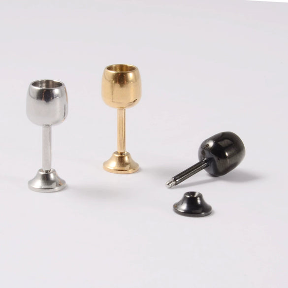 Stainless Steel Geometric Key Switch Lip Nail Wine Cup Ear Nail Ear Ring With Electroplating Treatment