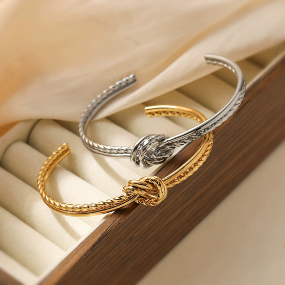 Stainless Steel Geometric Knot Opening Bracelet For Women With Electroplating