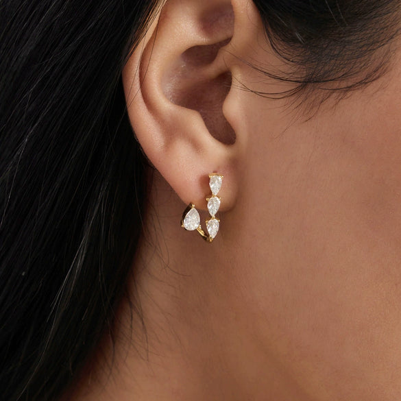 Stainless Steel Geometric Layered Zircon Stud Earrings For Women Elegant Plated Wholesale Jewelry