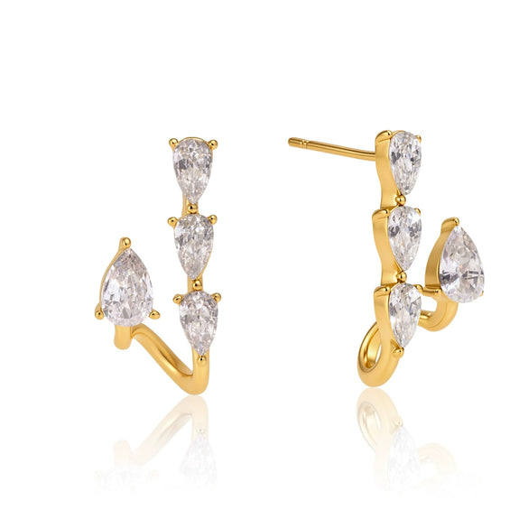 Stainless Steel Geometric Layered Zircon Stud Earrings For Women Elegant Plated Wholesale Jewelry