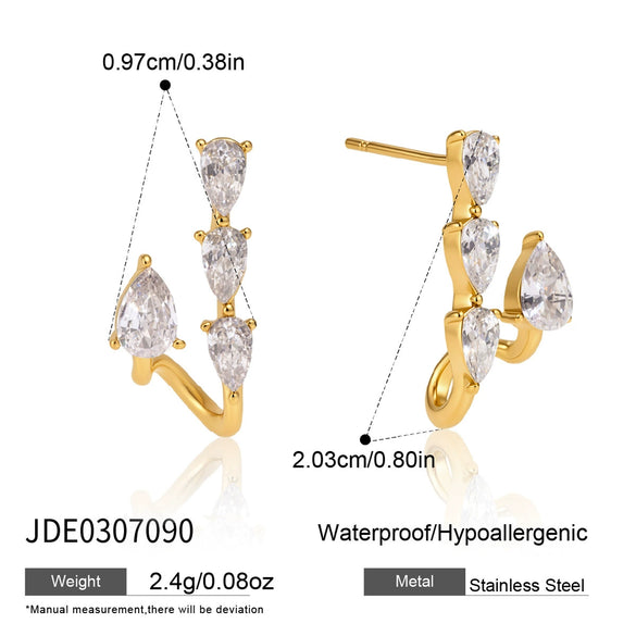 Stainless Steel Geometric Layered Zircon Stud Earrings For Women Elegant Plated Wholesale Jewelry