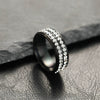 Stainless Steel Geometric Letter Pattern Ring Electroplated Double Row Rhinestone Style Unisex Band Jewelry