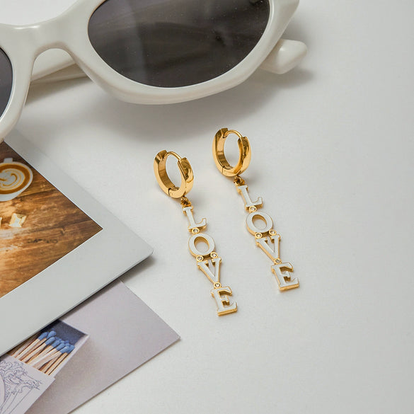 Stainless Steel Geometric Letter Pendant Earrings For Women Electroplated Design