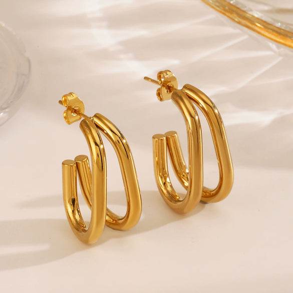 Stainless Steel Geometric Line Earrings Electroplated Design