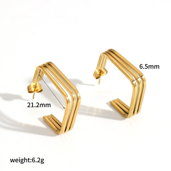 Stainless Steel Geometric Line Women's Earrings 18K Gold Plated