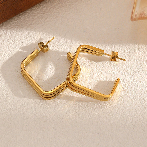 Stainless Steel Geometric Line Women's Earrings 18K Gold Plated