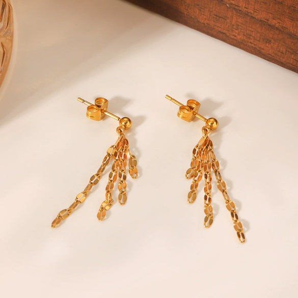 Stainless Steel Geometric Lip Chain Tassel Earrings Electroplated Light Luxury Highend Women's Jewelry