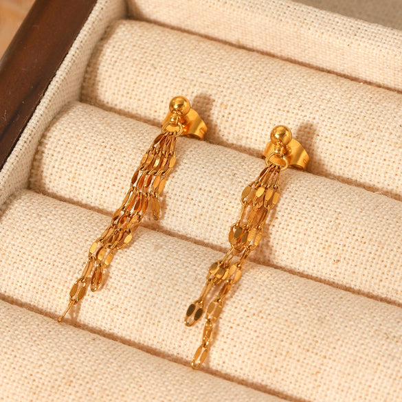 Stainless Steel Geometric Lip Chain Tassel Earrings Electroplated Light Luxury Highend Women's Jewelry