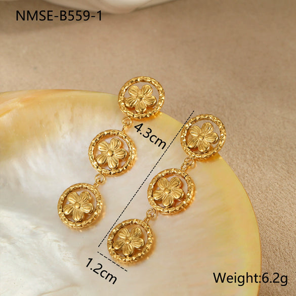 Stainless Steel Geometric Long Earrings 18K Gold Plated Fashion Jewelry