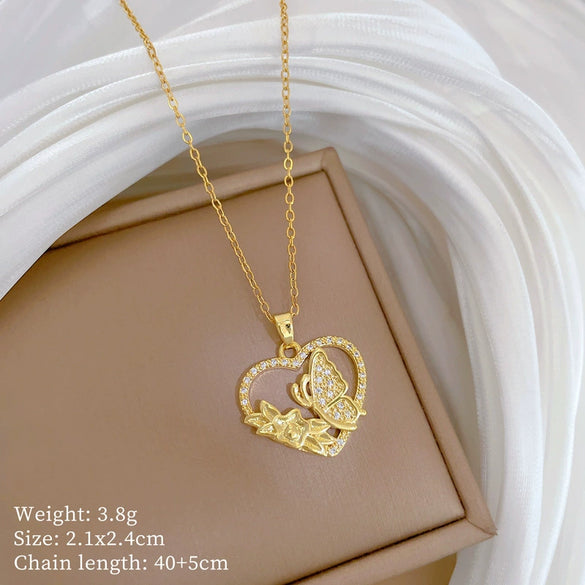 Stainless Steel Geometric Love Butterfly Pendant Necklace Unisex