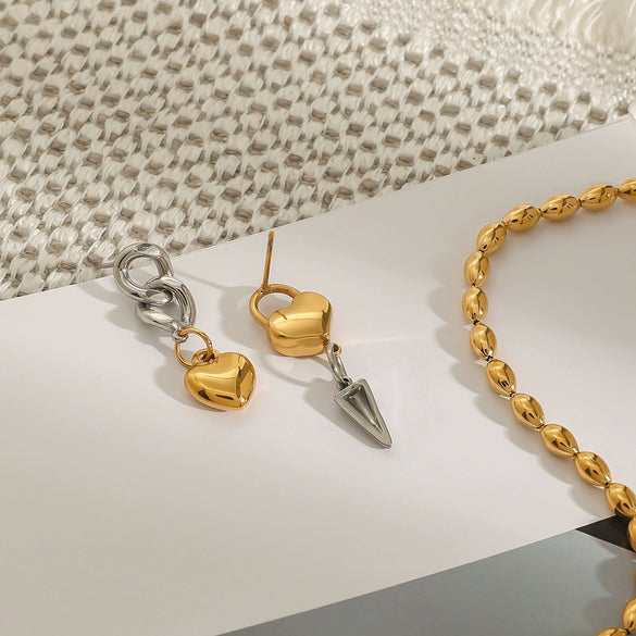 Stainless Steel Geometric Love Cone Chain Earrings With Gold And Silver Color Matching And Electroplating