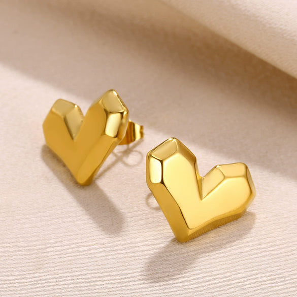 Stainless Steel Geometric Love Earrings For Women Electroplated Light Luxury Style