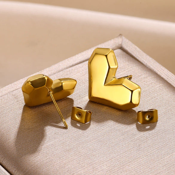 Stainless Steel Geometric Love Earrings For Women Electroplated Light Luxury Style