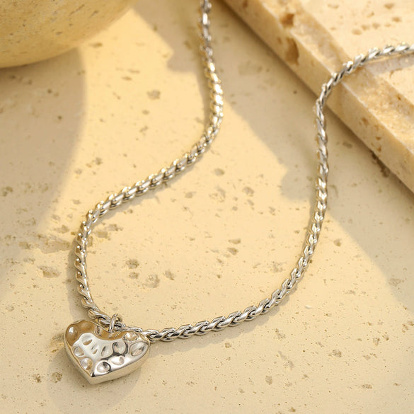 Stainless Steel Geometric Love Pendant Necklace Electroplated With Gold For Women