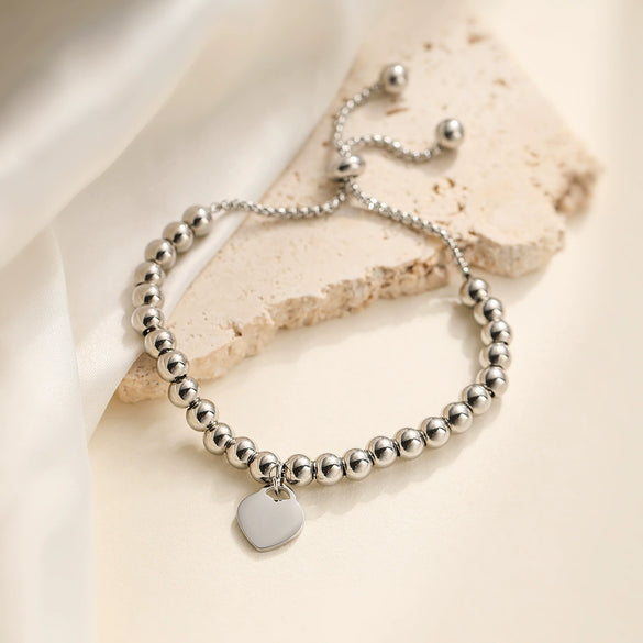 Stainless Steel Geometric Love Pendant Retractable Adjustable Women's Bracelet With Electroplating