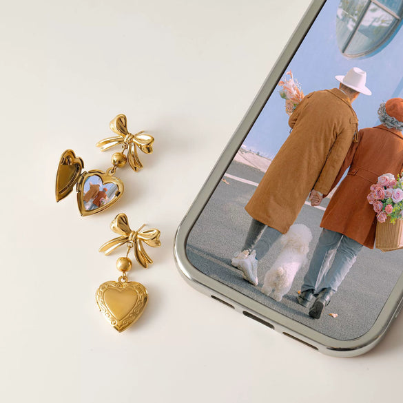 Stainless Steel Geometric Love Photo Box Earrings Electroplated