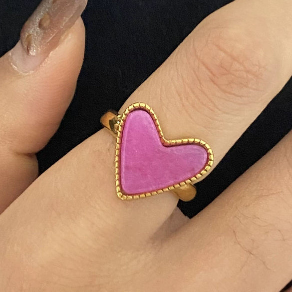 Stainless Steel Geometric Love Ring With Electroplating For Women Ins Style