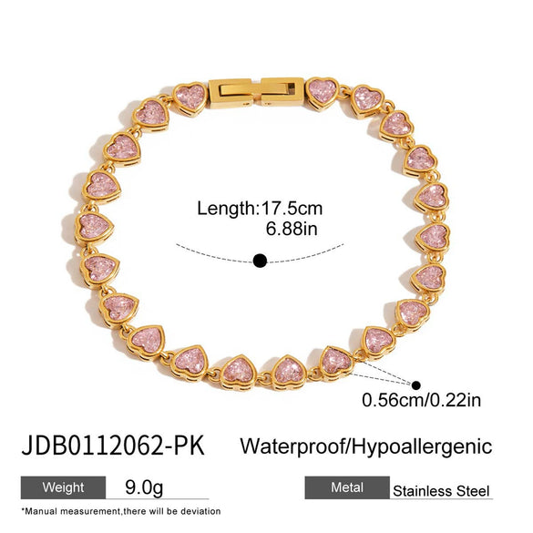 Stainless Steel Geometric Love Zircon Bracelet Electroplating Jewelry For Women