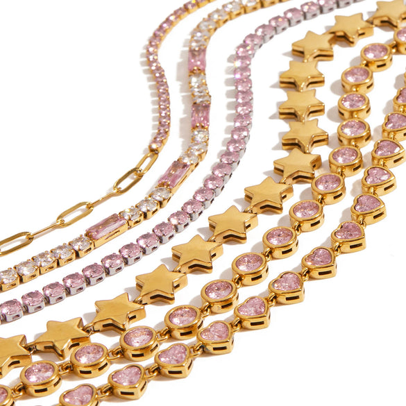 Stainless Steel Geometric Love Zircon Bracelet Electroplating Jewelry For Women