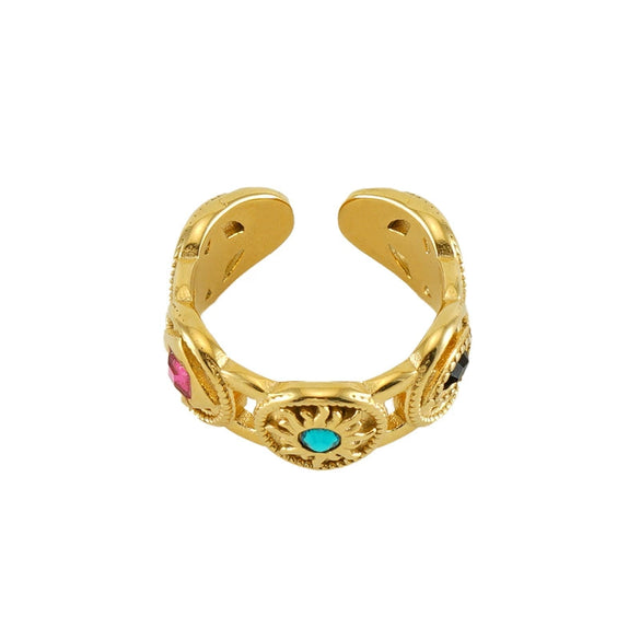 316L Stainless Steel Geometric Malachite Inlaid Electroplated Unisex Ring