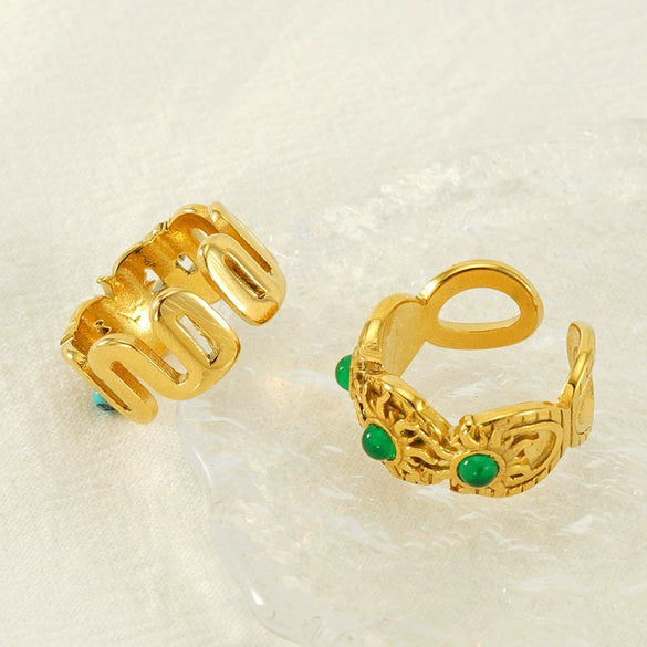 316L Stainless Steel Geometric Malachite Inlaid Electroplated Unisex Ring
