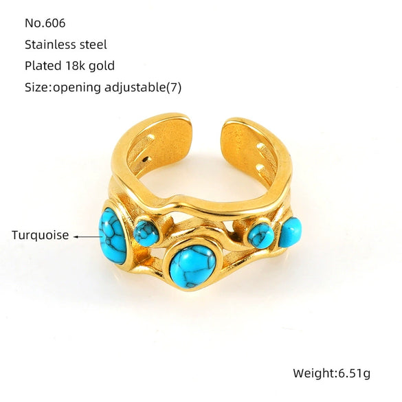 316L Stainless Steel Geometric Malachite Inlaid Electroplated Unisex Ring