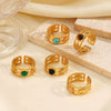Stainless Steel Geometric Malachiteturquoiseobsidian Women's Hip Hop Ring With Electroplating