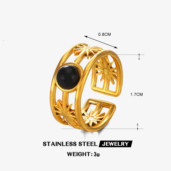 Stainless Steel Geometric Malachiteturquoiseobsidian Women's Hip Hop Ring With Electroplating