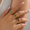 Stainless Steel Geometric Malachiteturquoiseobsidian Women's Hip Hop Ring With Electroplating