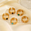 Stainless Steel Geometric Malachiteturquoiseobsidian Women's Hip Hop Ring With Electroplating